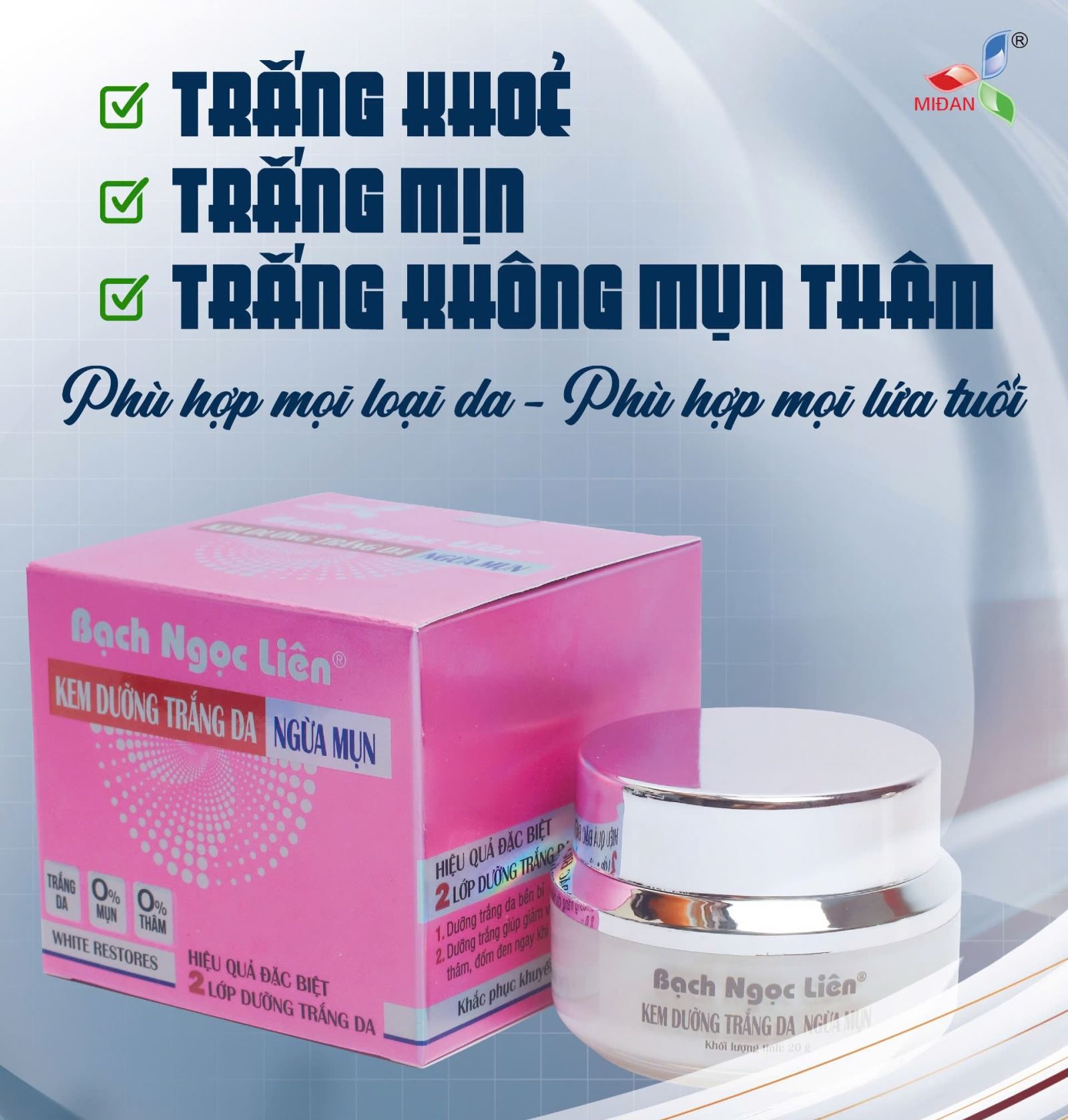 Kem Dưỡng trắng da ngừa mụn Hồng 20g